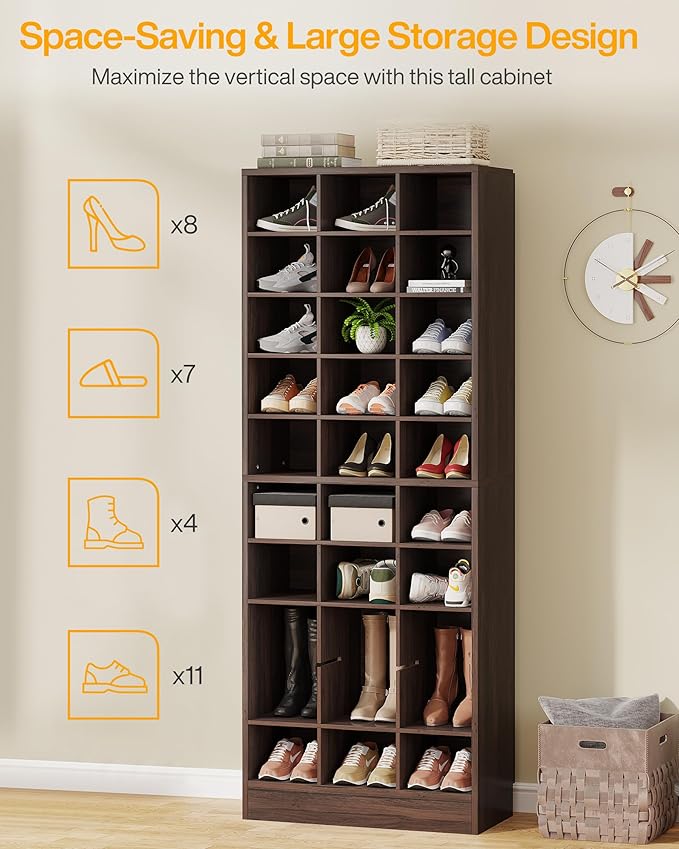 Tribesigns 10-Tier Shoe Storage Cabinet, Espresso Wooden Shoe Rack with 30 Cubbies, Freestanding Tall Entryway Shoe Organizer for Closet, Entryway, Living Room-NeatNest