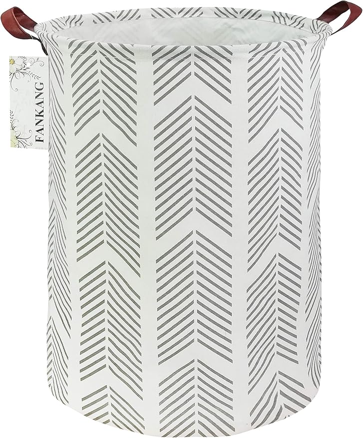 FANKANG Storage Basket, Nursery Hamper Canvas Laundry Basket Foldable with Waterproof PE Coating Large Storage Baskets for Kids Boys and Girls, Office, Bedroom, Clothes,Toys(Grey arrowhead)