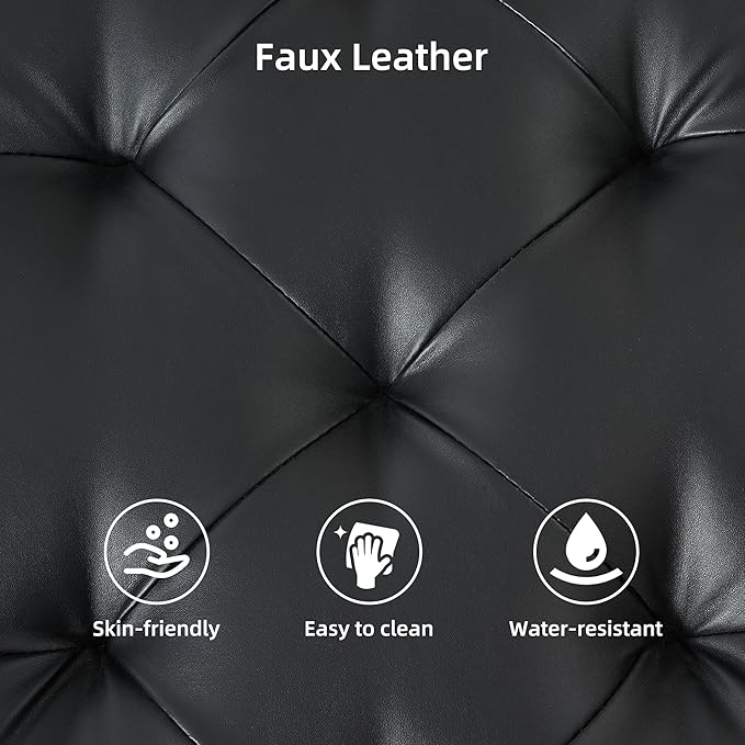 GAOMON Leather Storage Ottoman Coffee Table with Lift Top, Faux Leather Tufted Upholstered Ottoman with Storage, Large Square Storage Ottoman Bench for Bedroom Living Room(Leather, Black)
