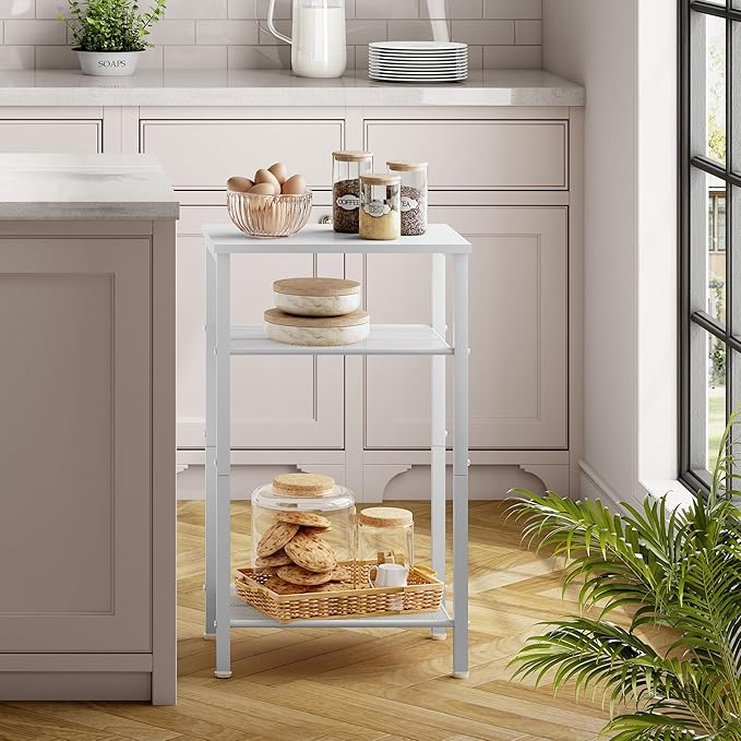 Hoctieon 3 Tier End Table, Telephone Table, Narrow Side Table with Storage, Nightstand for Small Spaces, Metal Frame, for Living Room, Bedroom, Sofa Couch, Hall, Easy Assembly, White