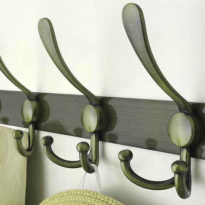 Dseap Coat Rack Wall Mount - 38” Long 10-Tri-Hooks Heavy Duty Coat Hanger Rail Wall Hooks for Hanging Coats Hats Clothing Clothes Purse Mudroom Entryway, Bronze, Pack of 2-NeatNest