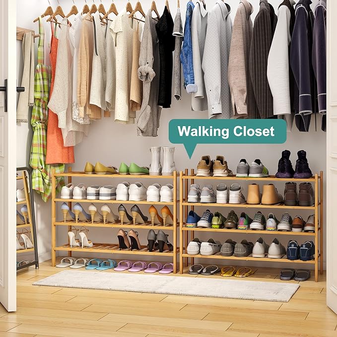 Shoe Rack, 4-Tier Long Shoe Rack for Entryway, Bamboo Wood Shoe Shelf for Closet & Hallway, Long 33IN | Beautiful | Functional | Sturdy | Durable-NeatNest