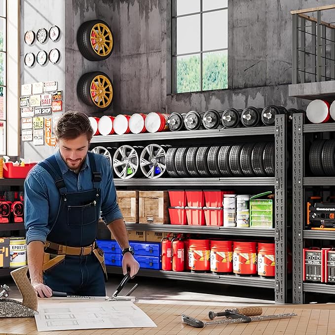 60” W Heavy Duty Garage Shelving, 5000LBS Metal Storage Shelves, 4 Tier Storage Rack Shelf, Steel Industrial Shelving, Adjustable Standing Shelf for Basement/Warehouse 60" W x 24" D x 70" H, Black-NeatNest