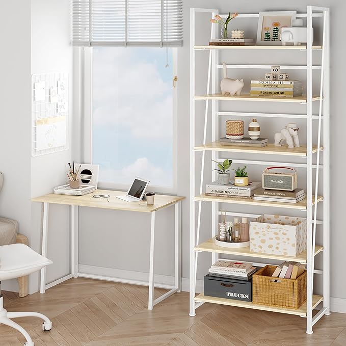 BHG Vintage Multifunctional Folding Bookshelf, No-Assembly Plant Stand Storage Rack Shelves for Home Office-NeatNest