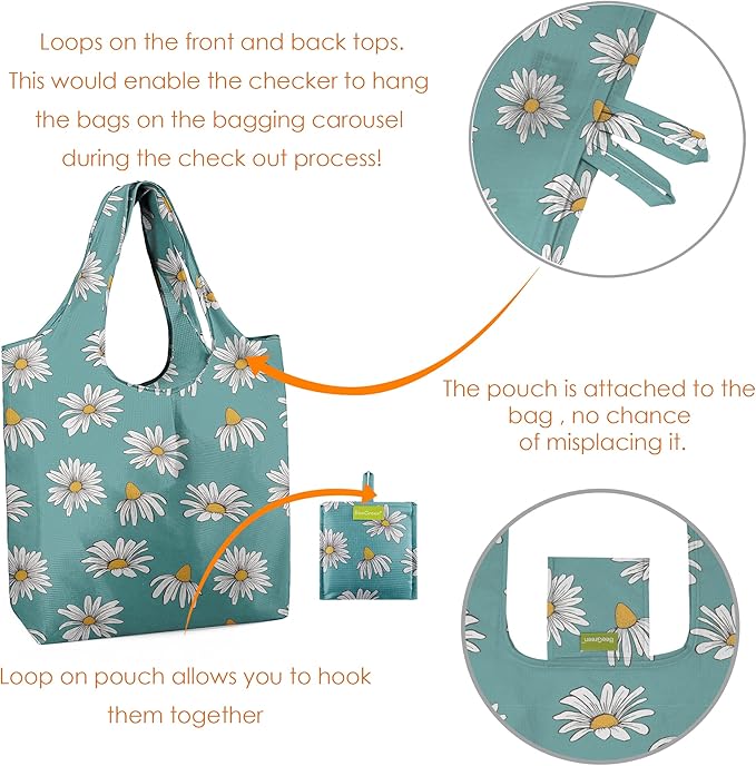 BeeGreen 6 Pack Bulk Foldable Packable Tote Bags for Women - Reusable Grocery Bags Shopping Bag with Pouch, Large Machine Washable Gifts with Handles for Travel,Beach,Holiday-NeatNest