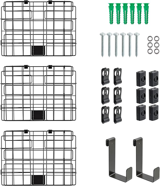 IRIS USA Over The Door Organizer, 3 Pack, Hanging or Wall Mounted Metal Wire Basket, Spice Rack Bathroom Cabinet Closet Laundry Pantry Door Organizer, Wall Baskets, Durable Easy Assembly, Black