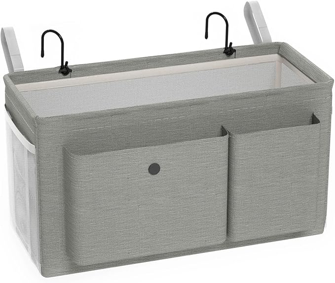Bedside Caddy Bedside Organizer with Fixed Straps & Water Bottle Holder, Bunk Bed Caddy ideal for Home, Dorm, Hospital, Crib, Versatile Bedside Storage Solution (Grey)-NeatNest