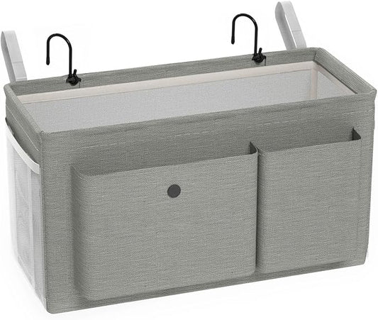 Bedside Caddy Bedside Organizer with Fixed Straps & Water Bottle Holder, Bunk Bed Caddy ideal for Home, Dorm, Hospital, Crib, Versatile Bedside Storage Solution (Grey)-NeatNest