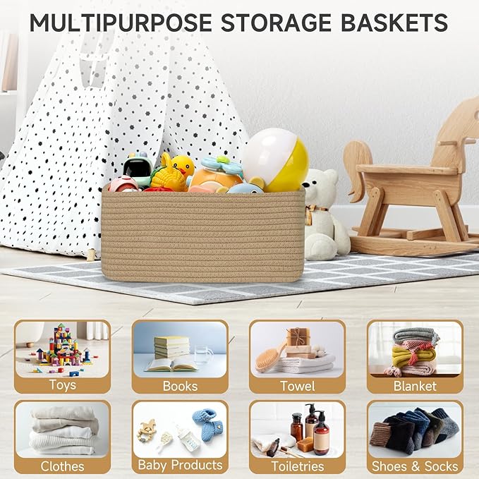 3-Pack Storage Baskets for Organizing | Woven Shelf Toy Basket | Rope Baskets for Gifts Empty | Closet Organizer Bins with Handles | Cube Decorative Box | 13.7×7.1×6.7” | Brown-NeatNest