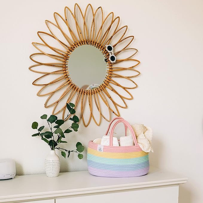 OrganiHaus Pastel Rainbow Basket | Rope Diaper Caddy Basket | Baby Diaper Caddy Organizer | Nursery Basket & Baby Baskets for Newborn Baby Diaper Organizer for Rainbow Decor | Diaper Storage Organizer