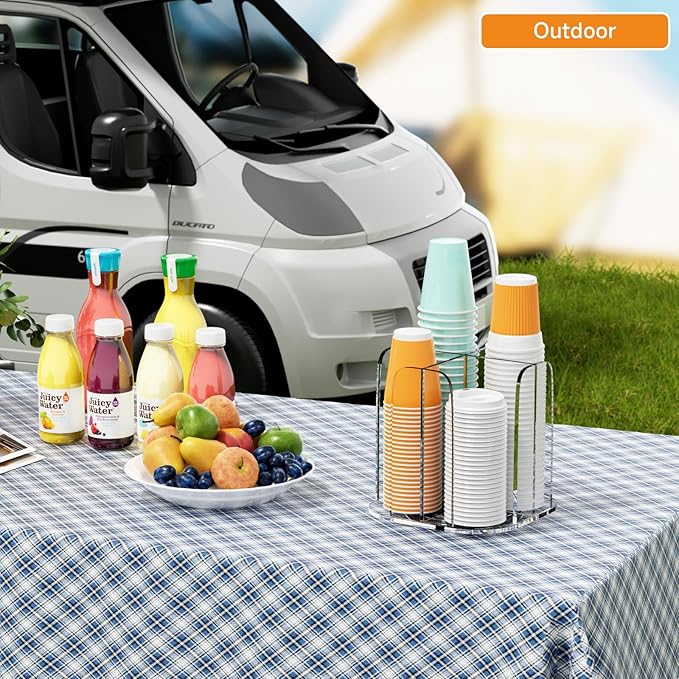 Beego Rotatable 4-Compartment Acrylic Cup Dispenser - Coffee Station Cup and Lid Carousel Countertop Plastic Cup Holder for Restaurant Breakroom Coffee Bar-NeatNest