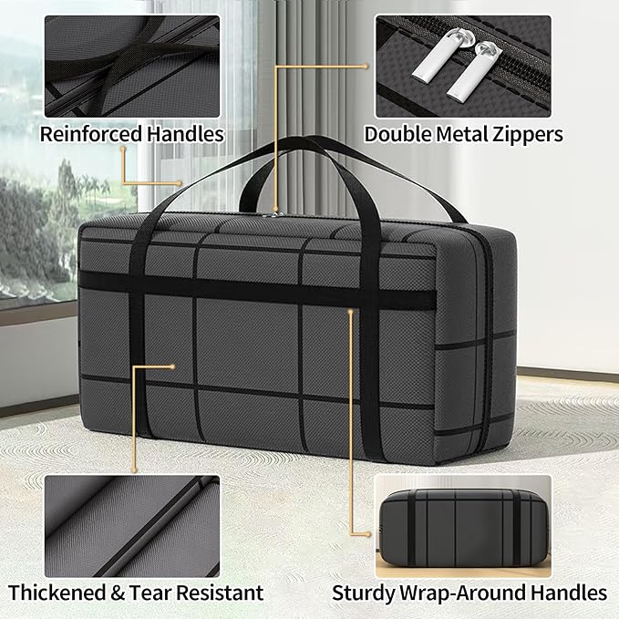 4 Pack Different Size Large Storage Bag, Heavy Duty Storage Tote Bag, Large Moving Bag, with Sturdy Handle & Zipper, for Storing & Moving