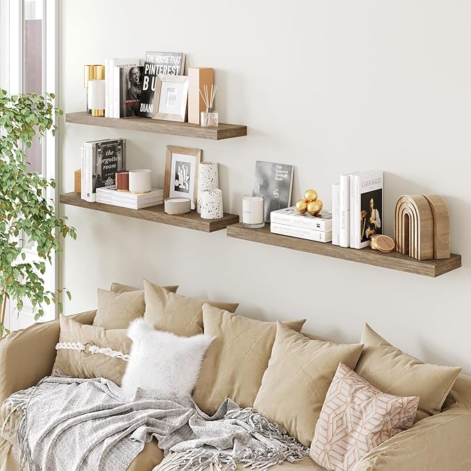 BAMEOS Floating Shelves,40 in W x 8in D Wall Mounted Wooden Shelves with Invisible Brackets Set of 3, Hanging Wall Shelves Decoration for Bedroom, Bathroom, Living Room and Kitchen-NeatNest