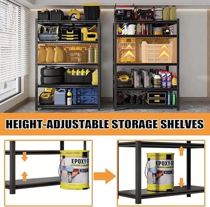 2PCS 35.4” W Garage Shelving Units, 5 Tier Metal Shelving Heavy Duty, Adjustable Shelves for Garage Storage, 2500lbs Industrial Metal Shelf Unit for Basement/Warehouse/Shop