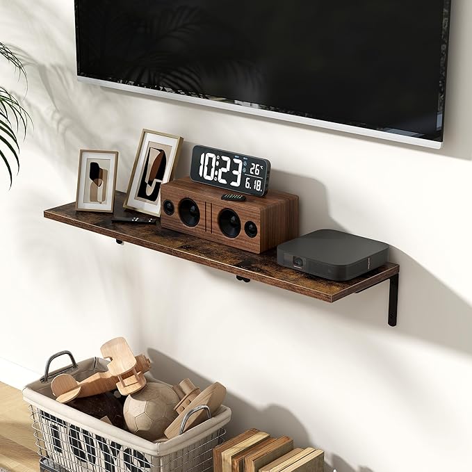 Fun Memories Deep Floating Shelves, 16W x 8D Floating Shelves Set of 2, Wall Mounted Shelf with Metal Brackets, Rustic Wood Wall Shelf for Bathroom, Kitchen and Living Room, Rustic Brown-NeatNest