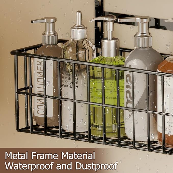 Adjustable Over The Door Organizer, Metal Hanging Door Organizer with 5 Wire Basket 7 Hooks, Wall Mounted Shelf for Pantry Laundry Organization and Storage, Black