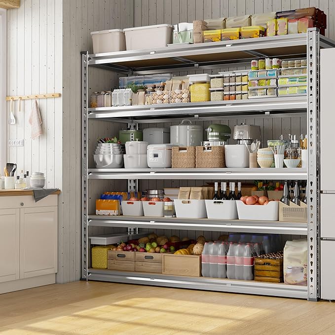 REIBII Garage Shelving, 5 Tier Storage Shelves Load 3000LBS, Adjustable Garage Shelving Heavy Duty, Metal Shelves Unit for Basement, Warehouse, 48" W x 72" H x 18" D, Galvanized-NeatNest