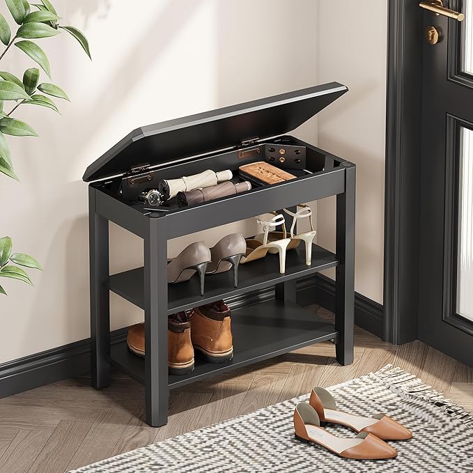Shoe Rack Bench Seat Rubberwood 2-Tier Wooden Storage Bench 550lbs Compact Mid-Century Modern Design for Entryway, Hallway, Closet, Front Door Entrance, Foyer-NeatNest