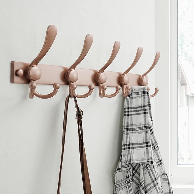 Dseap Coat Rack Wall Mount 2.0 Pro: Heavy Duty 300% Thicker, 16" Stud Mount, Stainless Steel Wall Coat Hooks Hanger for Clothes Jackets Hats Entryway Closet, MaxStrong Series, Rose Gold, Pack of 2