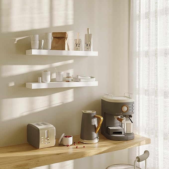 BAMEOS Floating Shelf,Wall Shelf,Decor Wall Mounted Shelves,Hanging Shelf Set L24xW6 for Bathroom Kitchen Living,Kitchen,Room Bedroom Storage,White-NeatNest