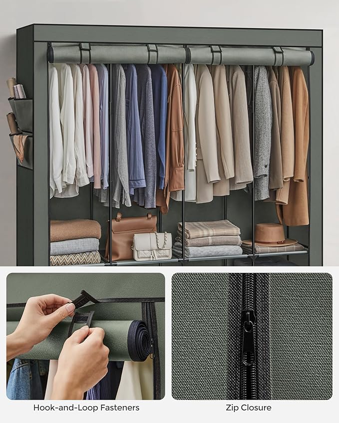 SONGMICS Portable Closet, Wardrobe Closet Organizer with Cover, 4 Hanging Rods and Shelves, 4 Side Pockets, 66.9 x 17.7 x 65.7 Inches, Large Capacity for Bedroom, Living Room, Sage Green URYG094C02-NeatNest