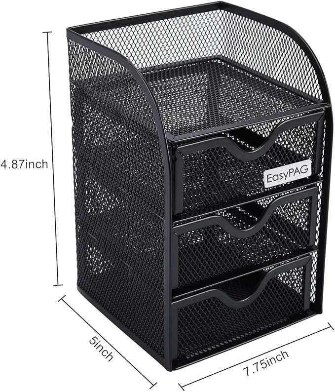 EasyPAG Mesh Desk Organizer with 3 Drawer Office Desktop Organizers and Accessories Stationery Caddy for Office, Home, Students, Black