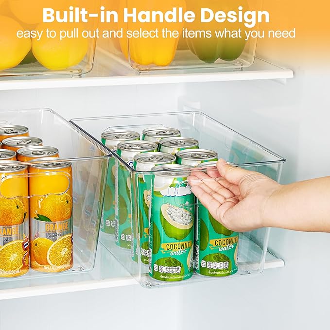 YIHONG 6 Pack Clear Pantry Organizer Bins, Plastic Containers with Handle for Kitchen,Freezer,Cabinet,Closet,Bathroom Under Sink Storage-NeatNest