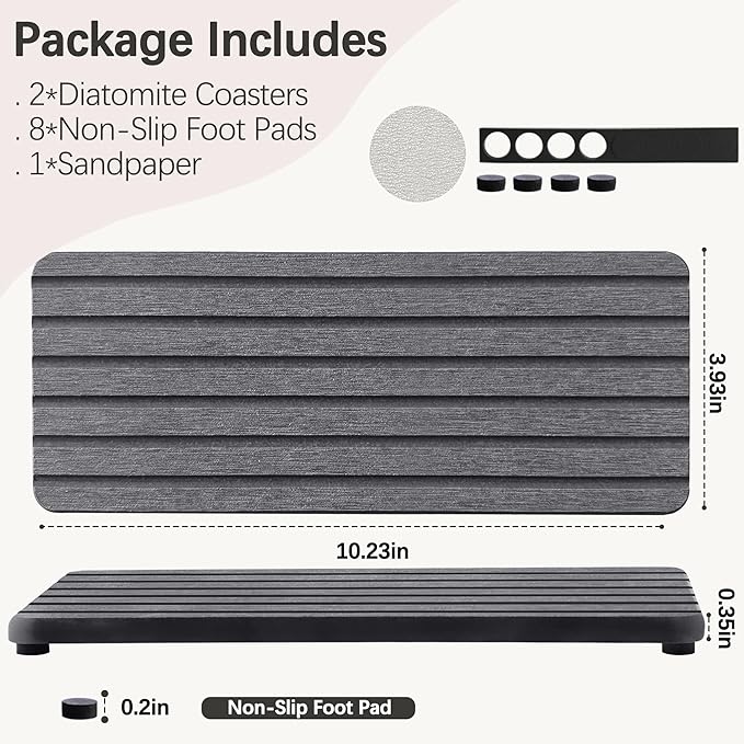 2 PCS Water Absorbent Diatomite Coasters (10.2" x 4"), Grooved Design, Water Absorbing Stone Used for Hand Soaps & Plants & toiletries in The Modern Home-NeatNest
