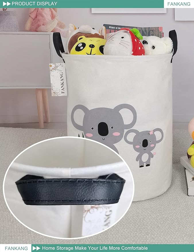 FANKANG Storage Basket, Nursery Hamper Canvas Laundry Basket Foldable with Waterproof PE Coating Large Storage Baskets for Kids Boys and Girls, Office, Bedroom, Clothes,Toys(Koala)