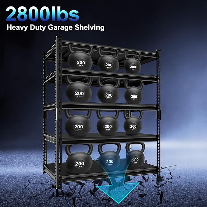 Adjustable Garage Storage Shelves, 48''W Garage Shelving Heavy Duty Loads 2500LBS, Metal Industrial Utility Shelf for Warehouse, Kitchen, Laundry Room,48" W x 18" D x 78" H,Black