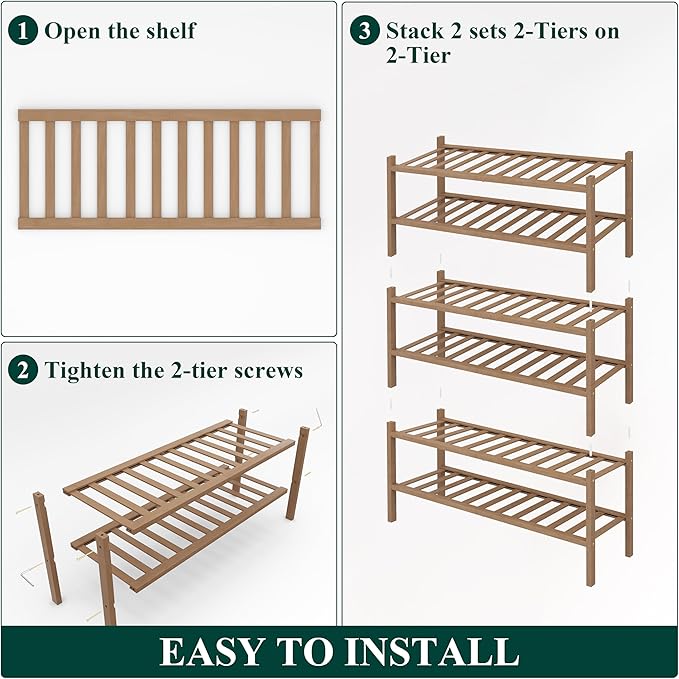 Smiry Shoe Rack, 6 Tier Thick Bamboo Shoe Organizer, Stackable Free Standing Wooden Shoe Storage Shelf for Closet, Entryway, Front Door Entrance, Walnut-NeatNest