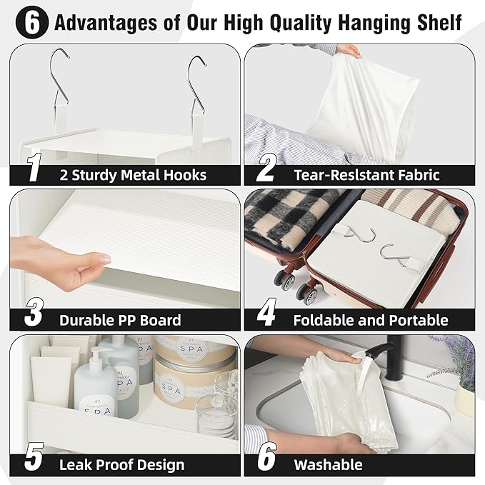 GRANNY SAYS 4-Shelf Hanging Organizer, Closet Hanging Shelves, Closet Hanging Storage Organizers, Organization for Bedroom, Living Room, Baby Nursery, Camper Accessories, Beige, 1-Pack-NeatNest