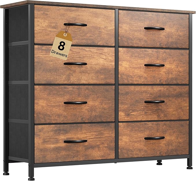 DWVO 8 Drawers Fabric Dresser, Furniture Storage Tower Cabinet, Organizer for Bedroom, Living Room, Hallway, Closet, Sturdy Steel Frame, Wooden Top, Easy-to-Pull Fabric Bins-NeatNest