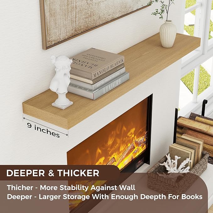 Floating Shelves for Wall, 48"W x 9"D x 1.5"H, 1 Pack of Long Wall Mounted Engineered Wood Shelves with Invisible Brackets for Living Room, Bedroom, Bathroom, Kitchen Decor and Storage, Oak-NeatNest