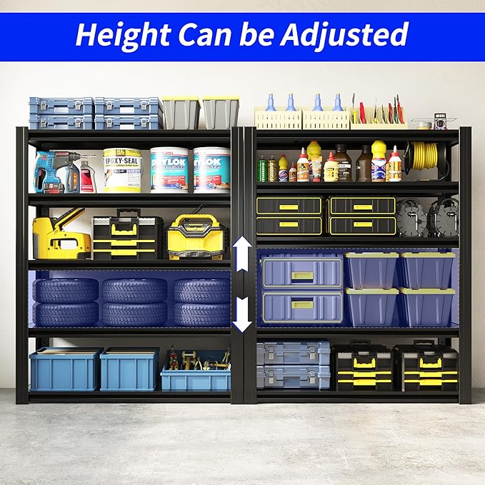 72" H Metal Storage Shelving, 3000LBS Heavy Duty Shelves Unit, Adjustable 5 Tier Storage Rack, Industrial Utility Shelf for Garage, Warehouse, Bedroom, Kitchen,24" D×48“W×72”H, Black-NeatNest