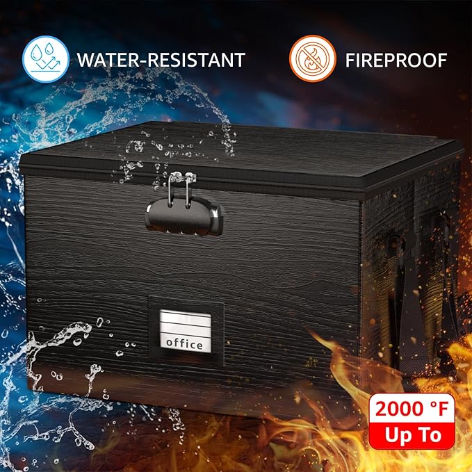 Fireproof Document Box File Organizer - Portable Locking Filing Storage Box with Handle Waterproof for Hanging Letter/Legal Folder Important Document