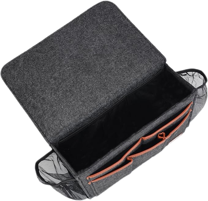 Bedside Caddy, Large Size Bedside Storage Organizer Bedside Organizer Caddy for Magazine Remotes Phone (13.4'' x 18.1'' Plus Size, Dark Grey)-NeatNest