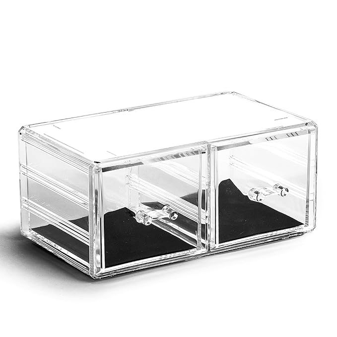 BINO THE MANHATTAN SERIES Acrylic Makeup Drawer Organizer- 2 Drawer Short | Clear Beauty Organizers and Storage| Cosmetic & Makeup Drawer| Home Organization| Jewelry & Vanity Accessories Drawers-NeatNest