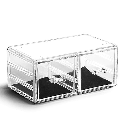 BINO THE MANHATTAN SERIES Acrylic Makeup Drawer Organizer- 2 Drawer Short | Clear Beauty Organizers and Storage| Cosmetic & Makeup Drawer| Home Organization| Jewelry & Vanity Accessories Drawers-NeatNest