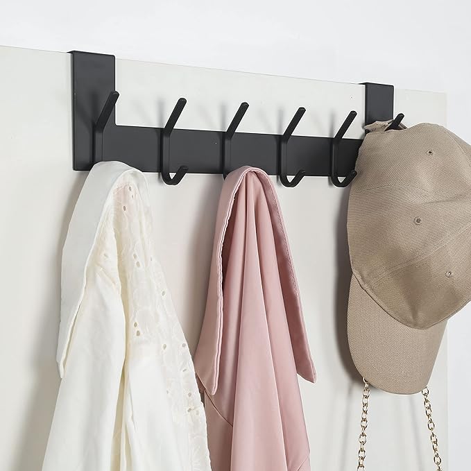 SKOLOO Over The Door Hook, Black, No Assembly Required, Stainless Steel, Door Coat Rack for Entryway, Over Door Towel Hooks for Bathroom, Coat Hooks for Hanging Coats, Backpack, Jacket, Pack of 2