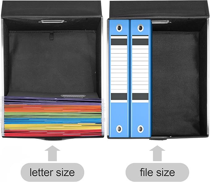 File Organizer Box, Linen Filing Organizer with Lid, Large Desktop File Boxes, Black and White Lattice