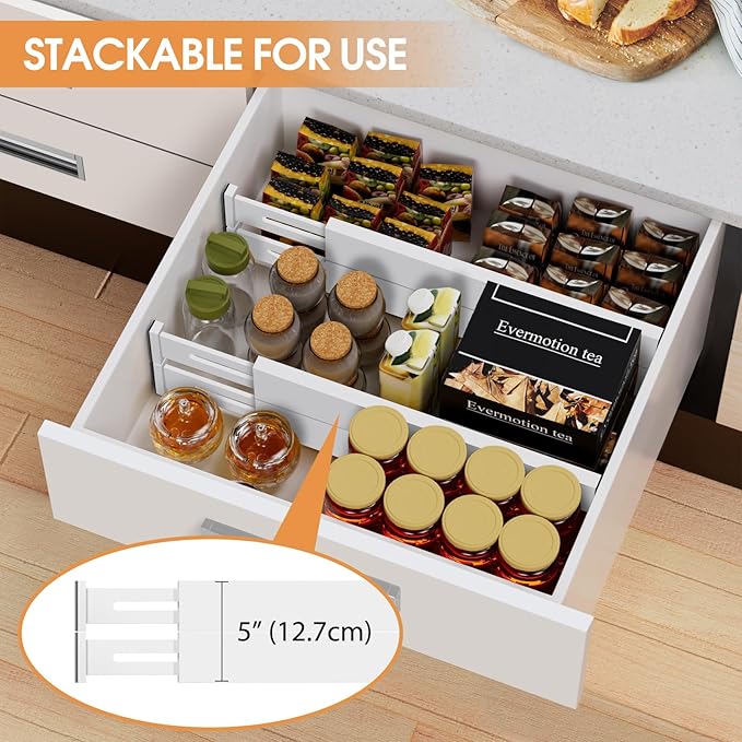 Bamboo Drawer Dividers Organizers, Kitchen Drawer Organizer, Adjustable Drawer Divider for Clothes, Kitchen, Dresser, Bedroom, Bathroom and Office, 4-Pack (White, 12-17 IN)-NeatNest