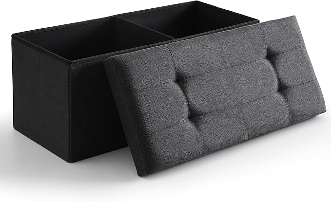 CUYOCA Storage Ottoman Bench Foldable Seat Footrest Shoe Bench End of Bed Storage with Flipping Lid, 75L Storage Space, 30 inches Linen Fabric Black-NeatNest