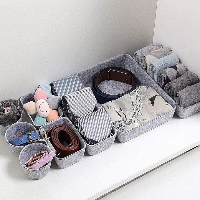 8pcs Drawer Organizers, Separators, Storage Box,Felt Storage Bins Inserts Tool Containers Toy Basket Shelf Cubes Foldable Drawer Dividers Desk Organisers - Grey-NeatNest