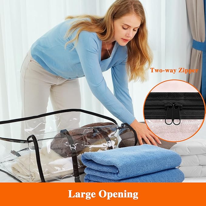Vieshful 7 Pack Clear Comforter Storage Bag, 60L Clothes Storage Bag with Zipper Closet Organizer, Plastic Storage Containers Moving bags for Comforter, Blanket, Bedding, Duvet, Toys-NeatNest