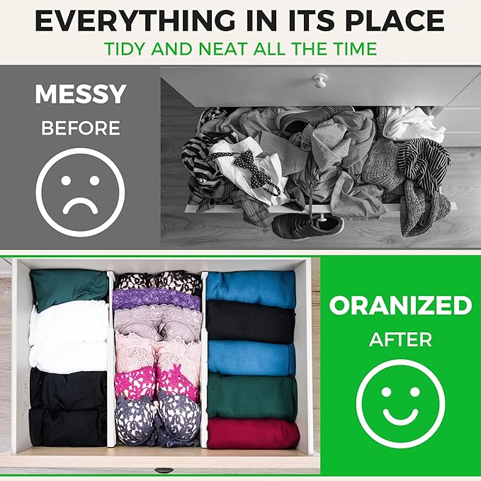 Bamboo Drawer Dividers Organizer with Inserts, Expandable from 12.5-21.7", Adjustable Drawer Organizer Separators for Utensils, Dresser, Bedroom, Bathroom, Closet, Clothing, Office (White)-NeatNest