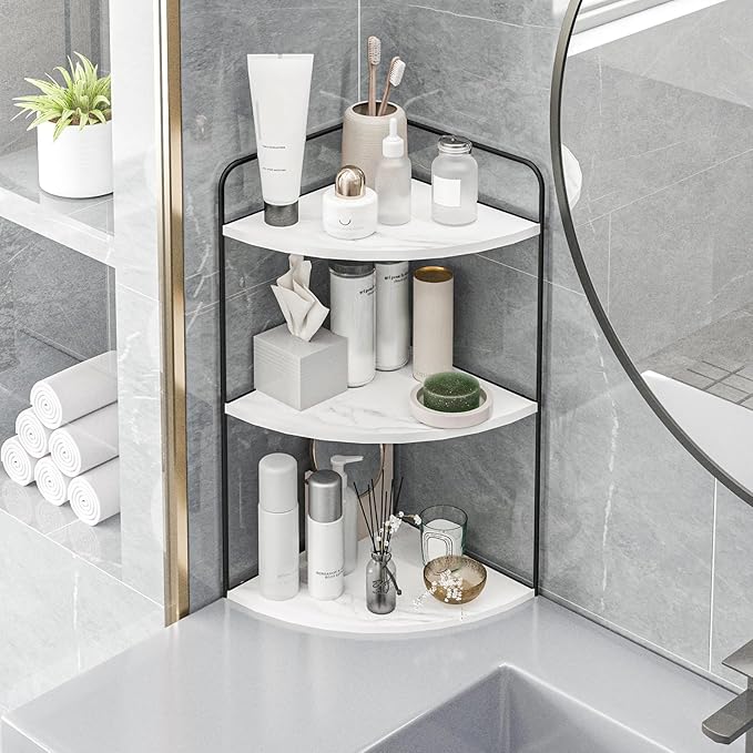 Bathroom Counter Organizer,Countertop Organizer,Vanity Organizers,Bathroom Storage,Bathroom Sink Caddy,Counter Shelf,Corner Counter,Corner Shelves(Black-White Marble)-NeatNest