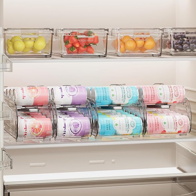 Drink Organizer for Fridge, Soda Can Organizer Dispenser for Refrigerator with Automatic Rolling,Organize Standard Size 11.15oz or 12oz Cans Drink,Save space for Fridge、Kitchen、countertop (2 pack)