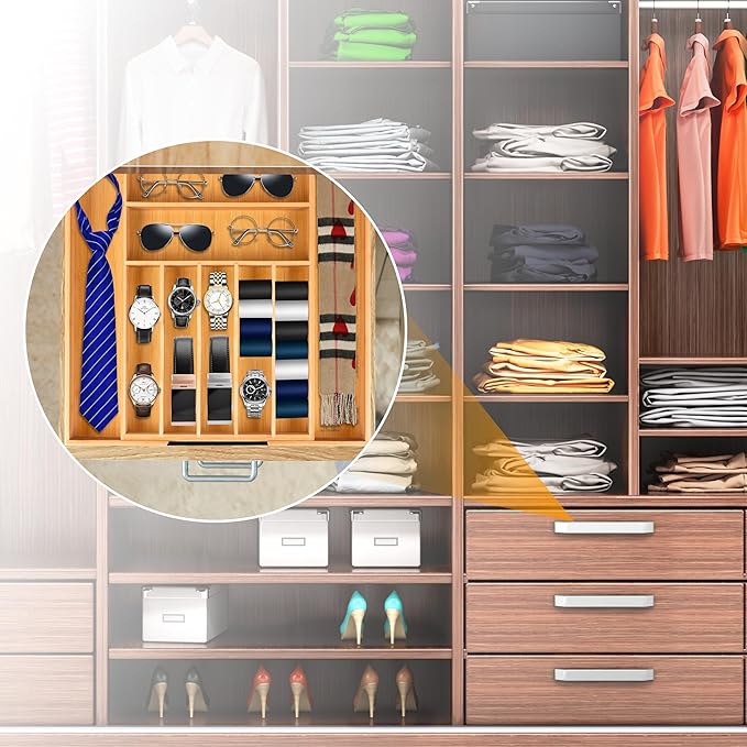 Bellsal Large Premium Bamboo Silverware Organizer - Expandable Utensil Drawer Organizer - 17"x19.6" Utensil Holder and Cutlery Tray with Grooved for Kitchen Flatware and Utensils Mother's Day Gift-NeatNest