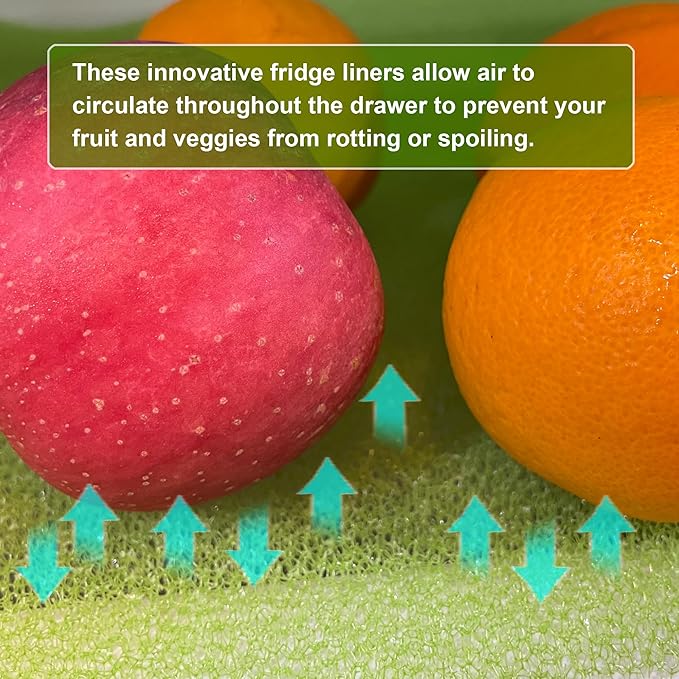 12-Pack Vegetable and Fruit Life Extender Fridge Shelf Sponge Liner, 12"x15" Cuttable, Washable, & Reusable Refrigerator Mat, Ventilation to Keep Produce Fresh Longer Prevents Spoilage